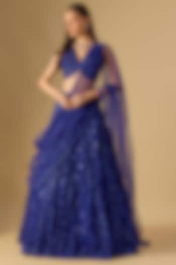 Blue Net Sequins Embroidered Bridal Lehenga Set by Shlok Design at Pernia's Pop Up Shop