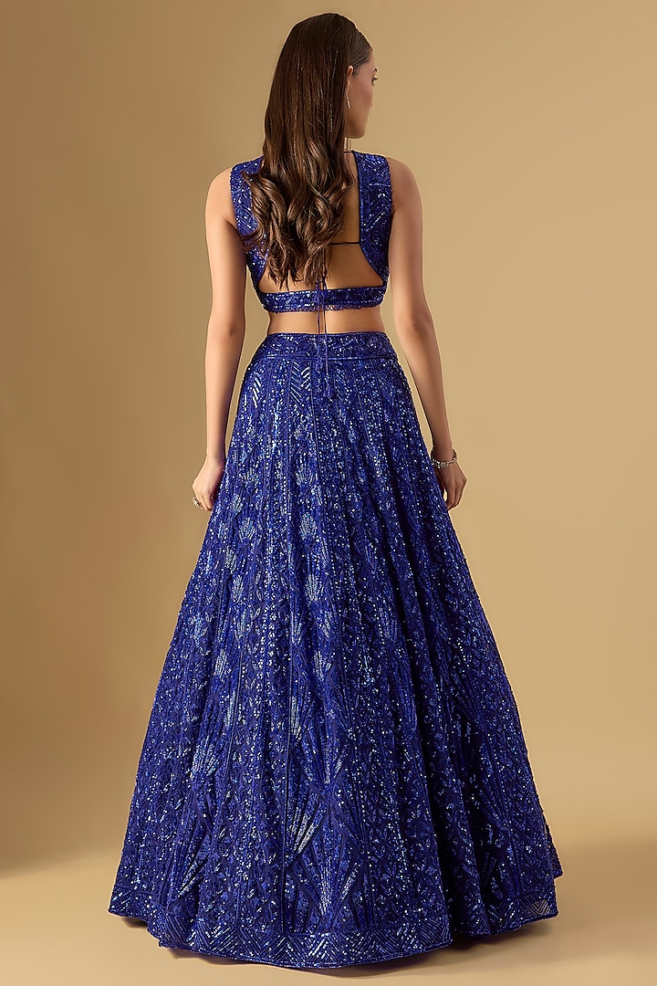 Blue Net Sequins Embroidered Bridal Lehenga Set by Shlok Design at Pernia's Pop Up Shop