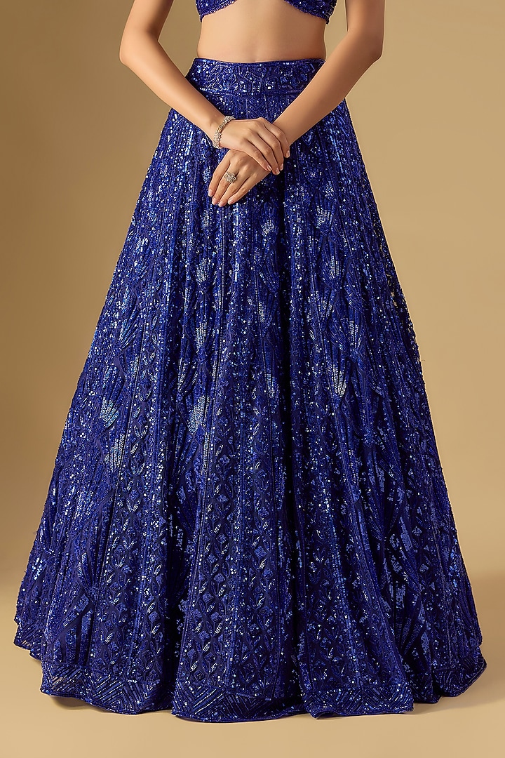 Blue Net Sequins Embroidered Bridal Lehenga Set by Shlok Design at Pernia's Pop Up Shop