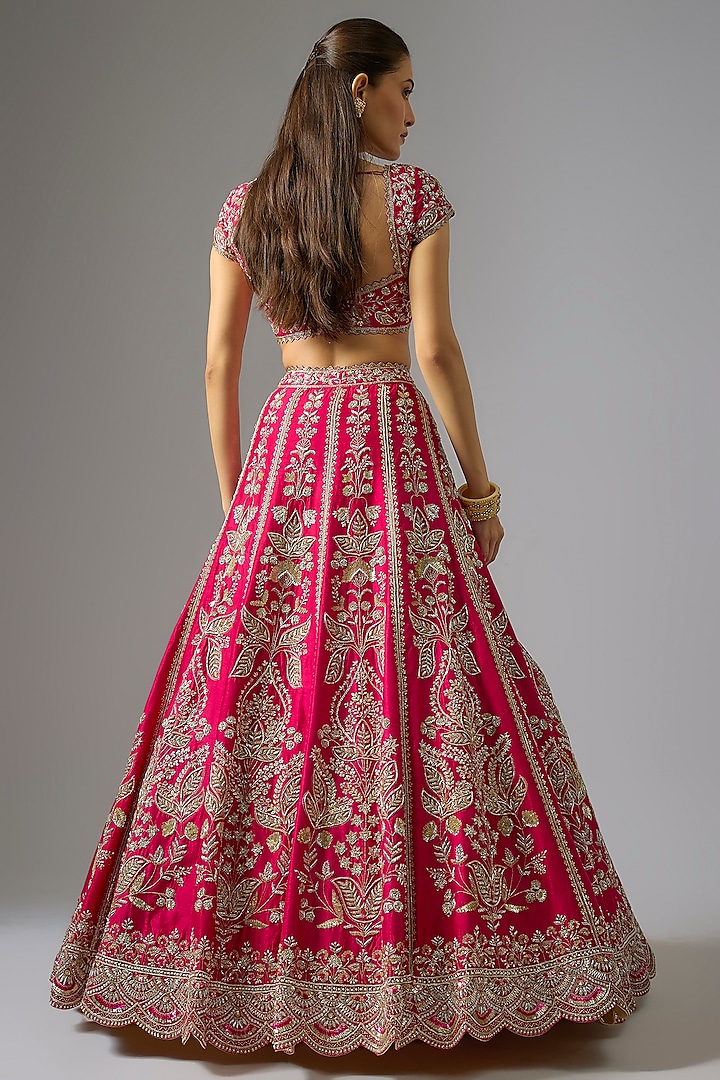 Pink Dupion Zardosi Embroidered Bridal Lehenga Set by Shlok Design at Pernia's Pop Up Shop