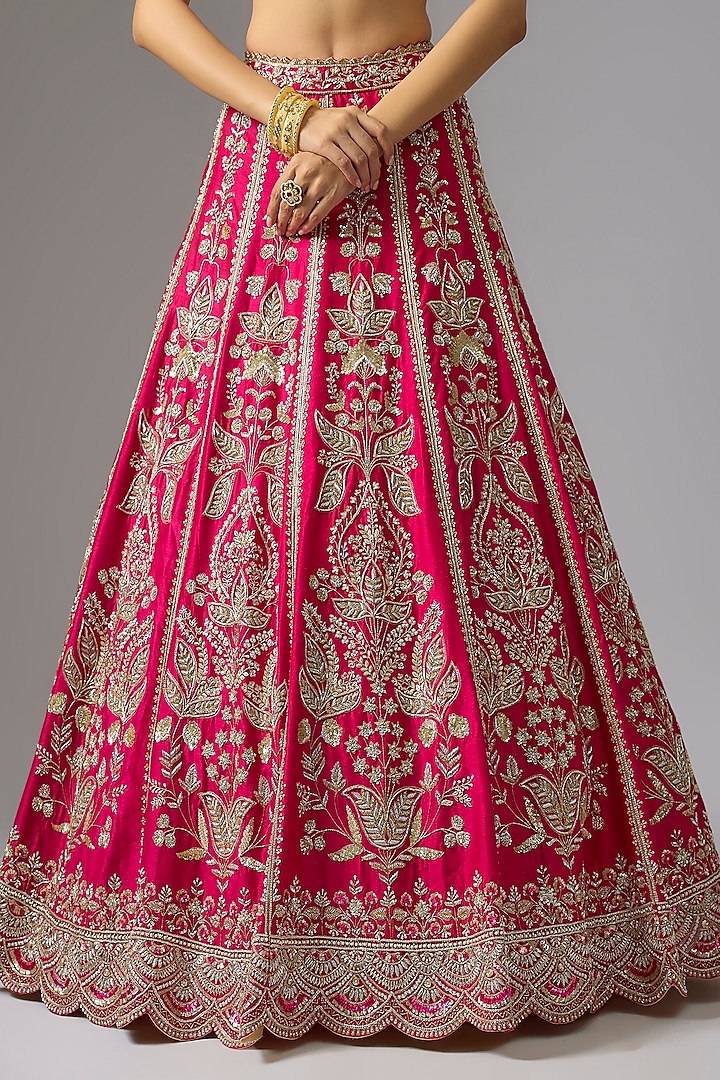 Pink Dupion Zardosi Embroidered Bridal Lehenga Set by Shlok Design at Pernia's Pop Up Shop