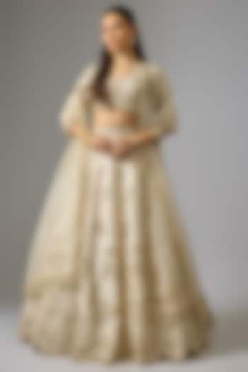 Ivory Raw Silk Zardosi Embroidered Bridal lehenga for 22 Lehenga Set by Shlok Design at Pernia's Pop Up Shop