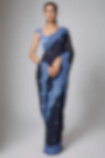 Blue Georgette Sequins Embroidered Reception Saree Set by Shlok Design at Pernia's Pop Up Shop