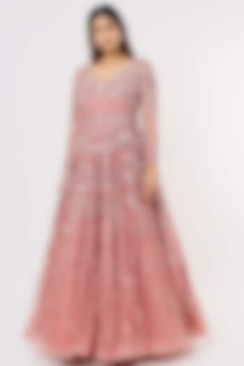 Onion Pink Net Gown by Shlok Design