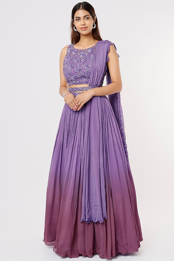 Purple Shaded Chiffon Wedding Lehenga Set by Shlok Design at Pernia's Pop Up Shop