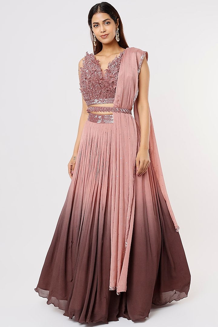 Pink Ombre Chiffon Wedding Lehenga Set by Shlok Design at Pernia's Pop Up Shop