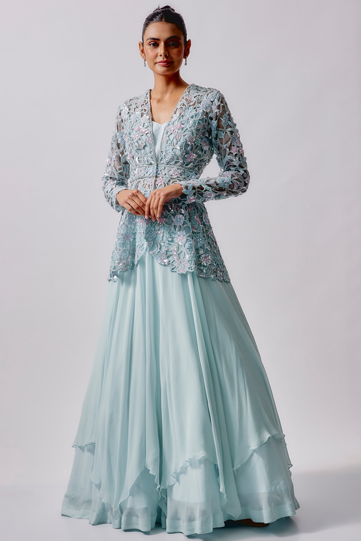 Navy Blue Multicolor Jacket Lehenga Set #6972 – Shehnai Bridal Boutique