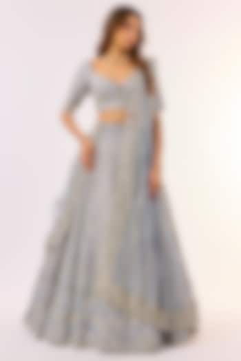 Light Blue Dupion Silk Zardosi Embroidered Bridal lehenga for 22 Lehenga Set by Shlok Design at Pernia's Pop Up Shop