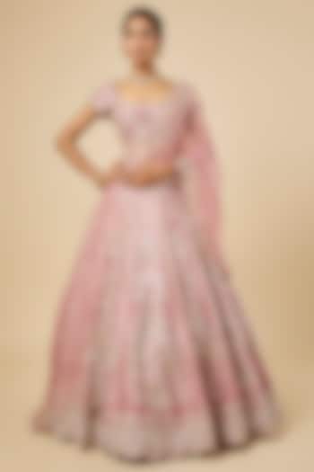 Rose Pink Dupion Zardosi Embroidered Bridal Lehenga Set by Shlok Design at Pernia's Pop Up Shop