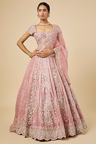 Rose Pink Dupion Zardosi Embroidered Lehenga Set by Shlok Design