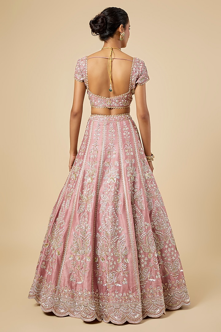 Rose Pink Dupion Zardosi Embroidered Bridal Lehenga Set by Shlok Design at Pernia's Pop Up Shop