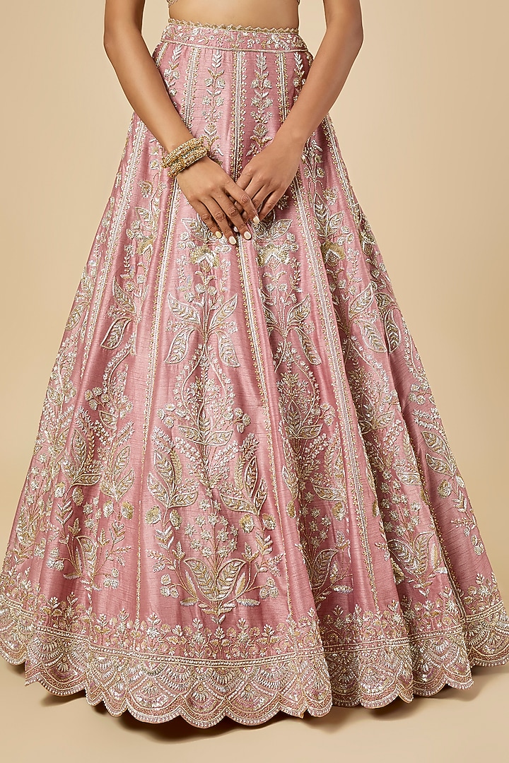Rose Pink Dupion Zardosi Embroidered Bridal Lehenga Set by Shlok Design at Pernia's Pop Up Shop