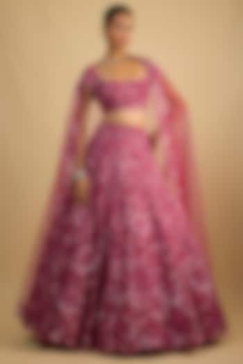 Magenta Organza Sequins Embroidered Bridal Lehenga Set by Shlok Design at Pernia's Pop Up Shop
