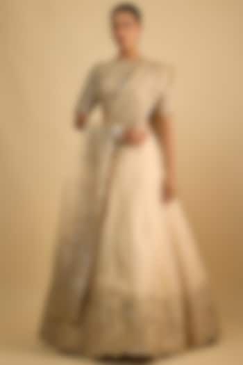 Gold Organza Tissue Zardosi Embroidered Banarasi Wedding Lehenga Set by Shlok Design at Pernia's Pop Up Shop