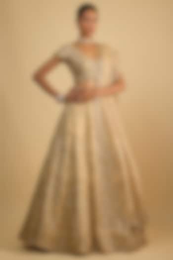 Gold Tissue Organza Zardosi Embroidered Bridal Lehenga Set by Shlok Design at Pernia's Pop Up Shop