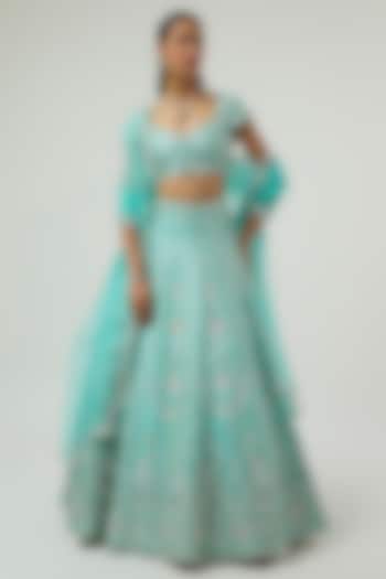 Mint Green Raw Silk Zardosi Embroidered Bridal Bridal Lehenga Set by Shlok Design at Pernia's Pop Up Shop