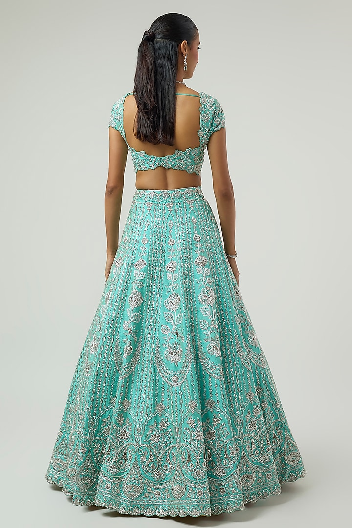 Mint Green Raw Silk Zardosi Embroidered Bridal Bridal Lehenga Set by Shlok Design at Pernia's Pop Up Shop