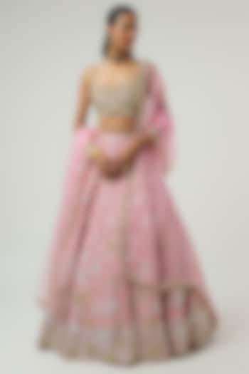 Pink Dupion Sequin Embroidered Bridal Bridal Lehenga Set by Shlok Design at Pernia's Pop Up Shop