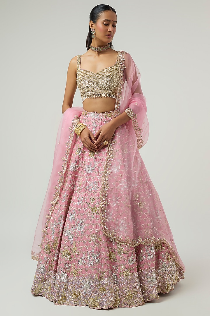 Pink Dupion Sequin Embroidered Bridal Bridal Lehenga Set by Shlok Design at Pernia's Pop Up Shop