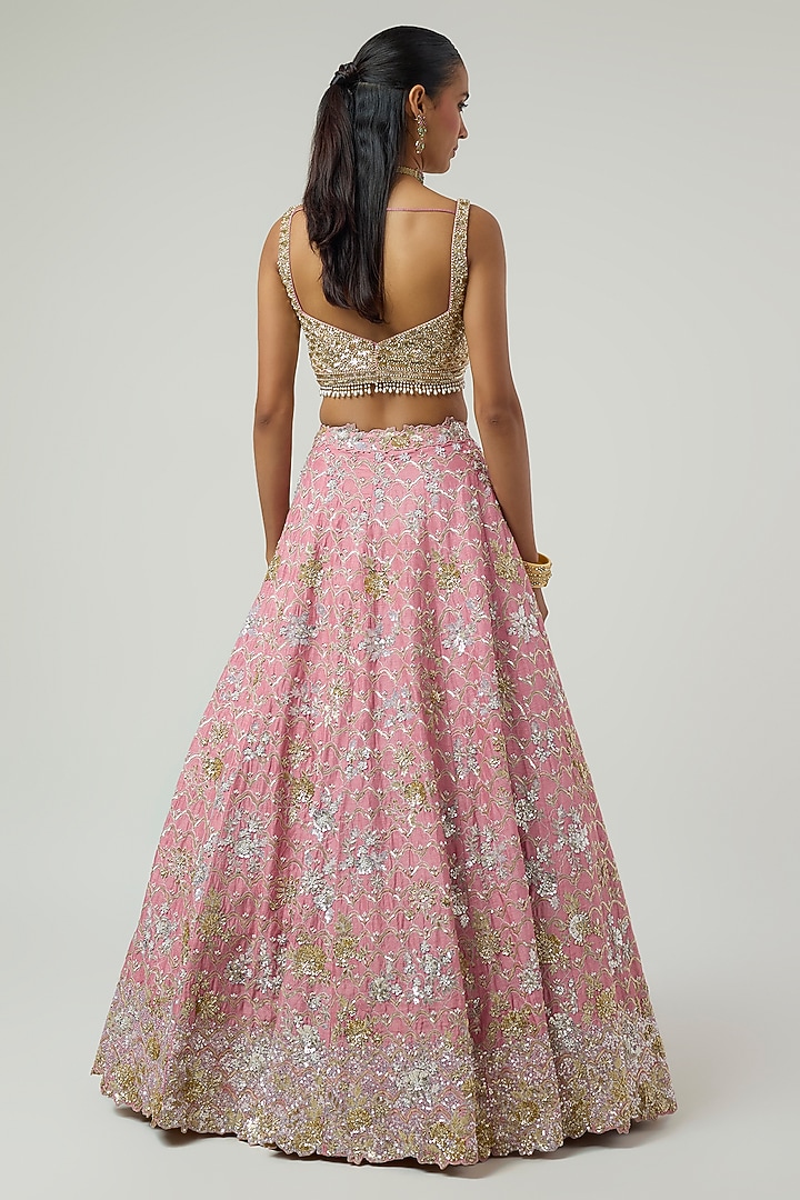 Pink Dupion Sequin Embroidered Bridal Bridal Lehenga Set by Shlok Design at Pernia's Pop Up Shop