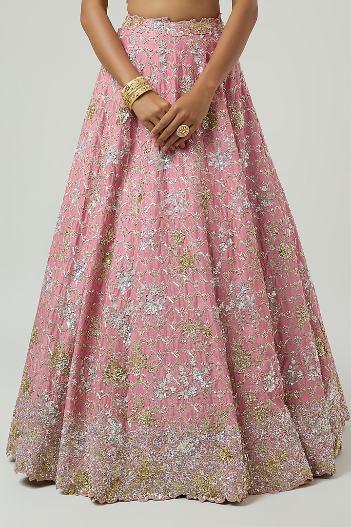Pink Dupion Sequin Embroidered Bridal Bridal Lehenga Set by Shlok Design at Pernia's Pop Up Shop