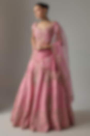 Pink Dupion Resham Embroidered Bridal Lehenga Set by Shlok Design at Pernia's Pop Up Shop