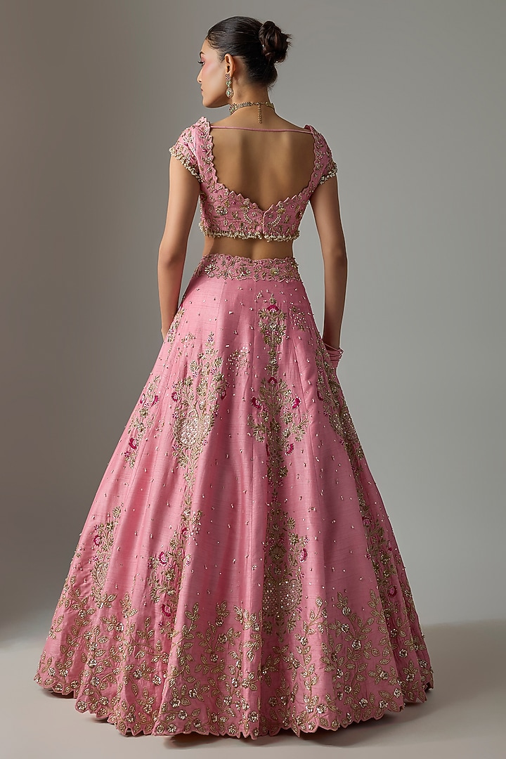 Pink Dupion Resham Embroidered Bridal Lehenga Set by Shlok Design at Pernia's Pop Up Shop