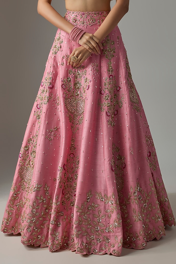 Pink Dupion Resham Embroidered Bridal Lehenga Set by Shlok Design at Pernia's Pop Up Shop