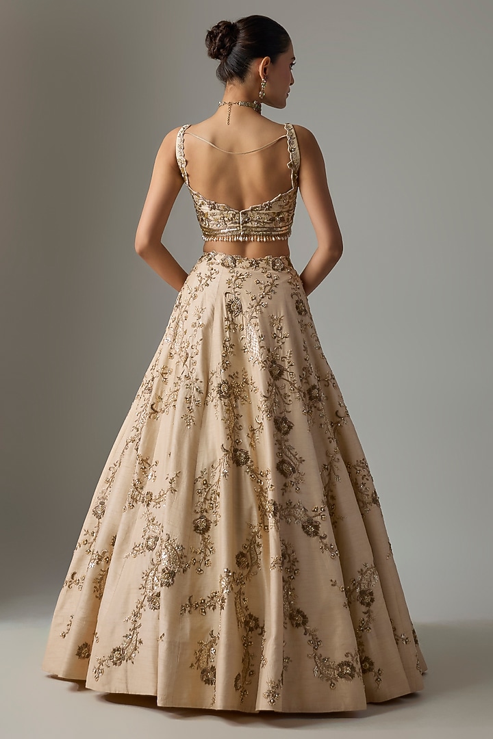 Off-White Dupion Zardosi Embroidered Bridal Lehenga Set by Shlok Design at Pernia's Pop Up Shop