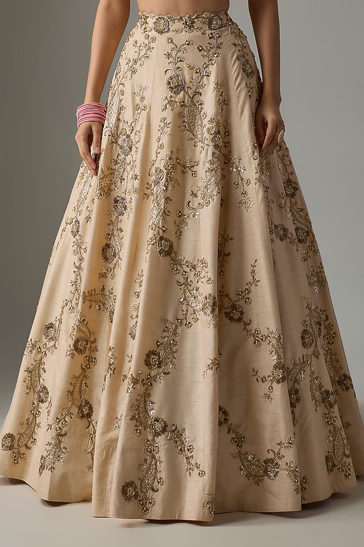 Off-White Dupion Zardosi Embroidered Bridal Lehenga Set by Shlok Design at Pernia's Pop Up Shop