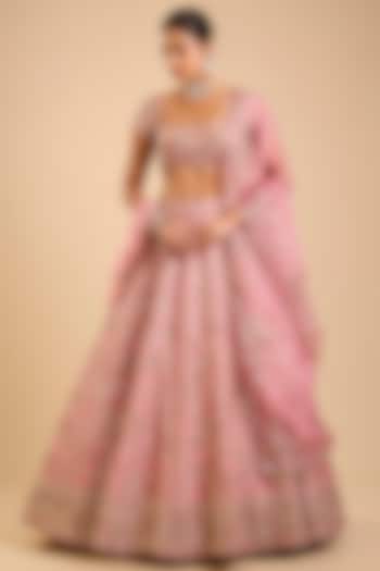 Pink Dupion Zardosi Embroidered Bridal Lehenga Set by Shlok Design at Pernia's Pop Up Shop