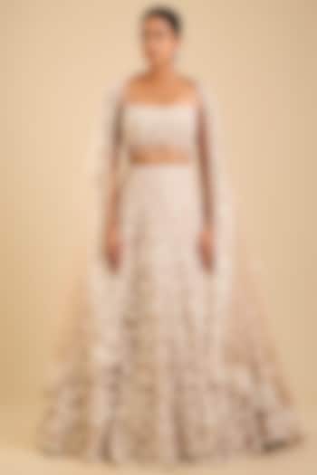 Beige & Ivory Net Resham Embroidered Bridal Lehenga Set by Shlok Design at Pernia's Pop Up Shop