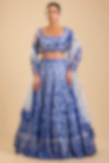 Blue Net Sequins Embroidered Bridal Lehenga Set by Shlok Design at Pernia's Pop Up Shop