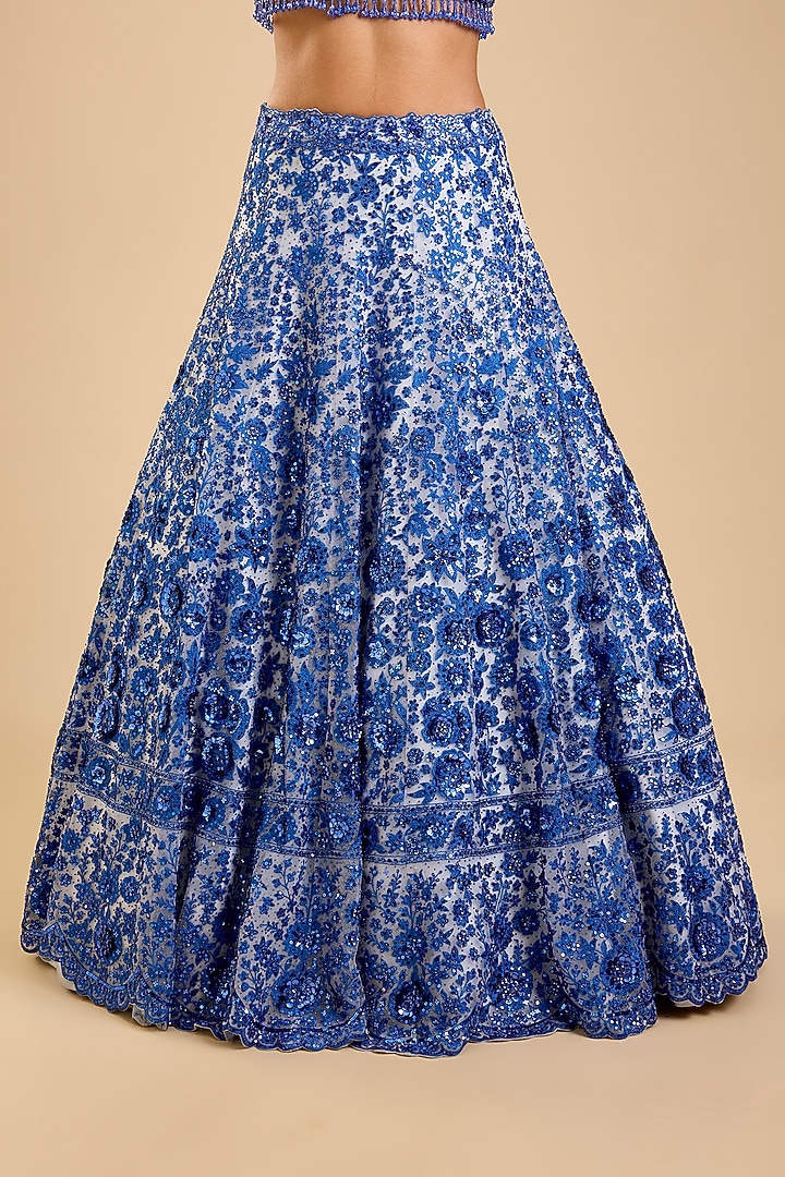 Blue Net Sequins Embroidered Bridal Lehenga Set by Shlok Design at Pernia's Pop Up Shop