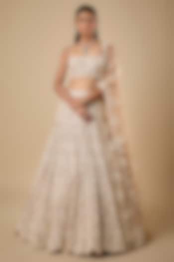 Beige Net Sequin & Pearl Embroidered Bridal Lehenga Set by Shlok Design at Pernia's Pop Up Shop