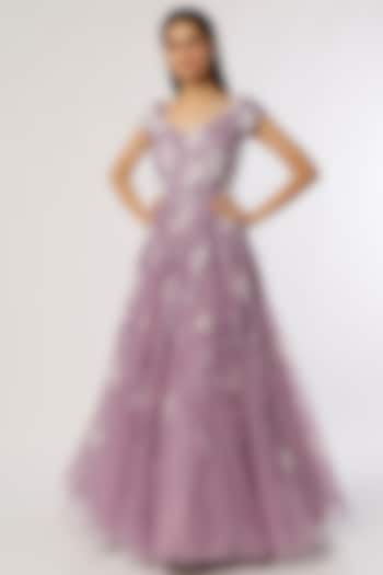 Lavender Embroidered Gown by Shlok Design