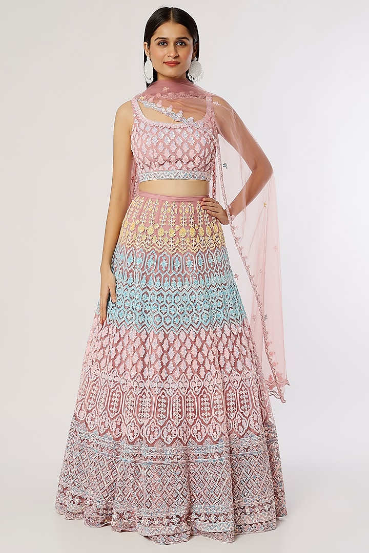 Dusty Pink Embroidered Lehenga Set by Shlok Design