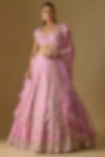 Pink Raw Silk Zardosi Embroidered Handcrafted Bridal Lehenga Set by Shlok Design at Pernia's Pop Up Shop