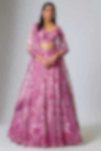 Pink Net Resham Embroidered Bridal Lehenga Set by Shlok Design at Pernia's Pop Up Shop