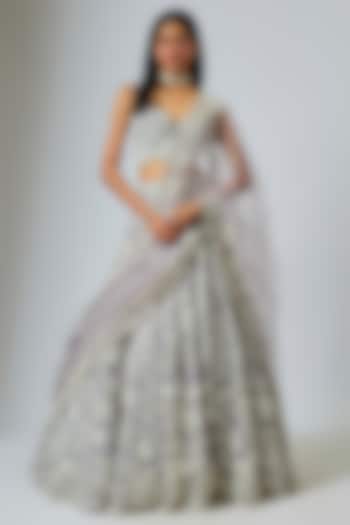Grey Net Resham Embroidered Bridal Lehenga Set by Shlok Design at Pernia's Pop Up Shop