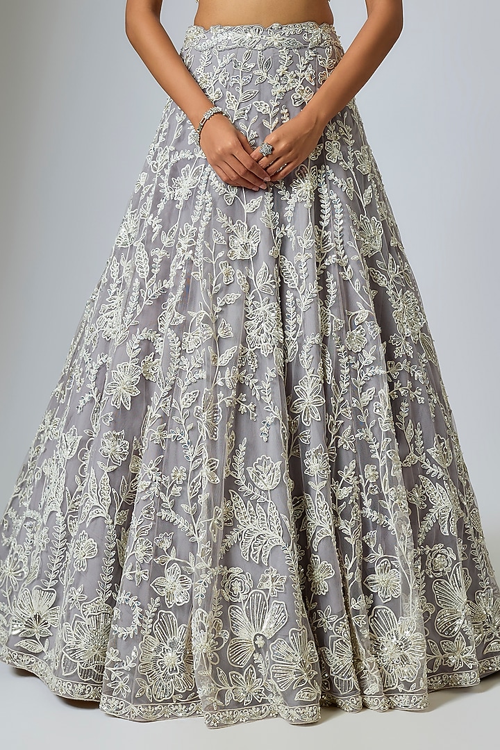 Grey Net Resham Embroidered Bridal Lehenga Set by Shlok Design at Pernia's Pop Up Shop