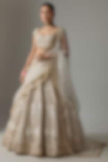 Off-White Dupion Zardosi Embroidered Bridal Lehenga Set by Shlok Design at Pernia's Pop Up Shop