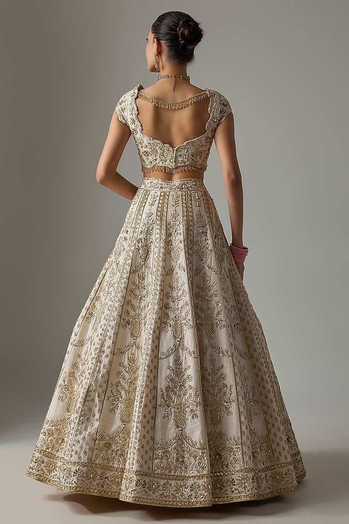 Off-White Dupion Zardosi Embroidered Bridal Lehenga Set by Shlok Design at Pernia's Pop Up Shop