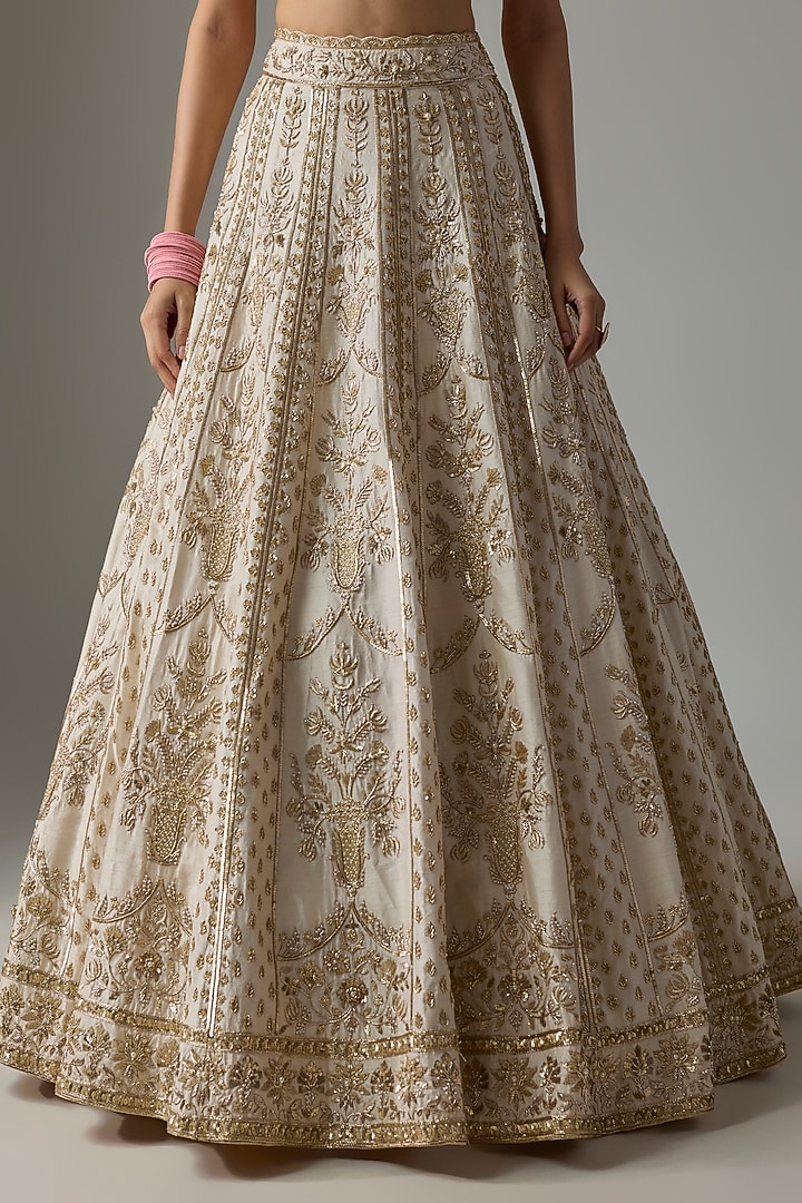Off-White Dupion Zardosi Embroidered Bridal Lehenga Set by Shlok Design at Pernia's Pop Up Shop