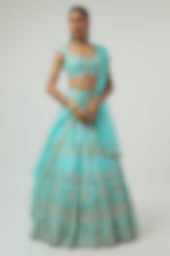 Green Organza Zardosi Embroidered Bridal Bridal Lehenga Set by Shlok Design at Pernia's Pop Up Shop