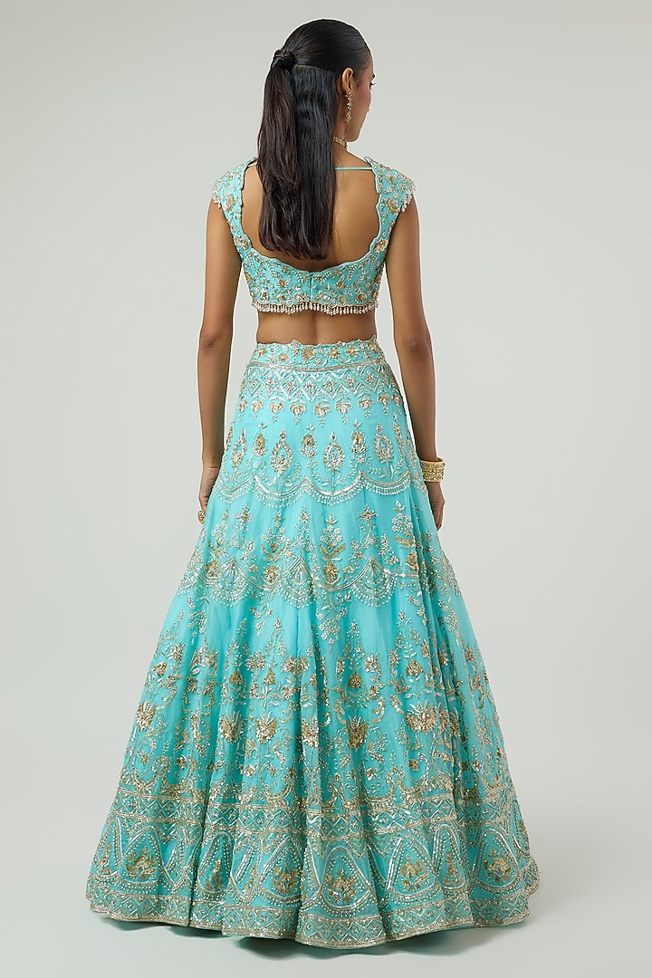 Green Organza Zardosi Embroidered Bridal Bridal Lehenga Set by Shlok Design at Pernia's Pop Up Shop