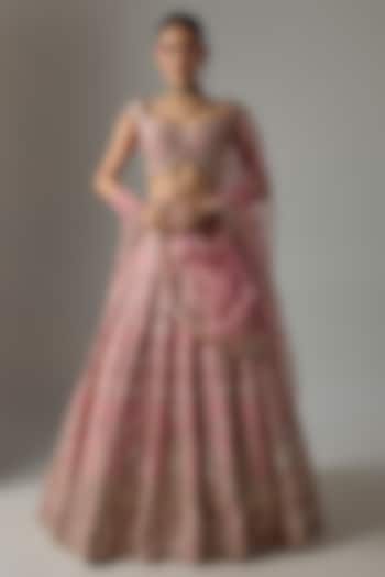 Rose Pink Dupion Zardosi Embroidered Bridal Lehenga Set by Shlok Design at Pernia's Pop Up Shop