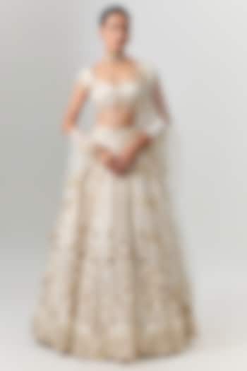 Ivory Dupion Zardosi Embroidered Bridal Bridal Lehenga Set by Shlok Design at Pernia's Pop Up Shop