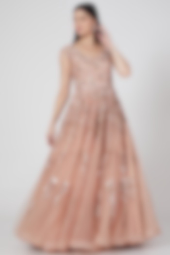 Blush Pink Embroidered Gown by Shlok Design