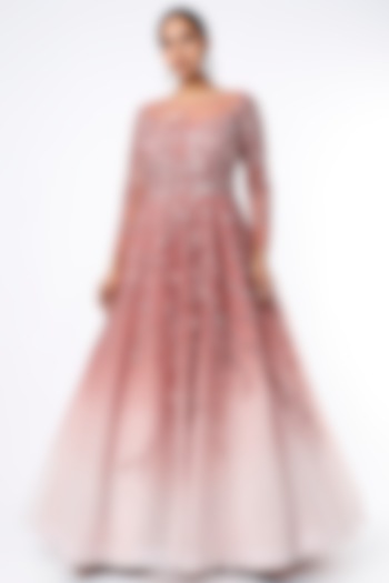 Blush Pink Ombre Embroidered Gown by Shlok Design